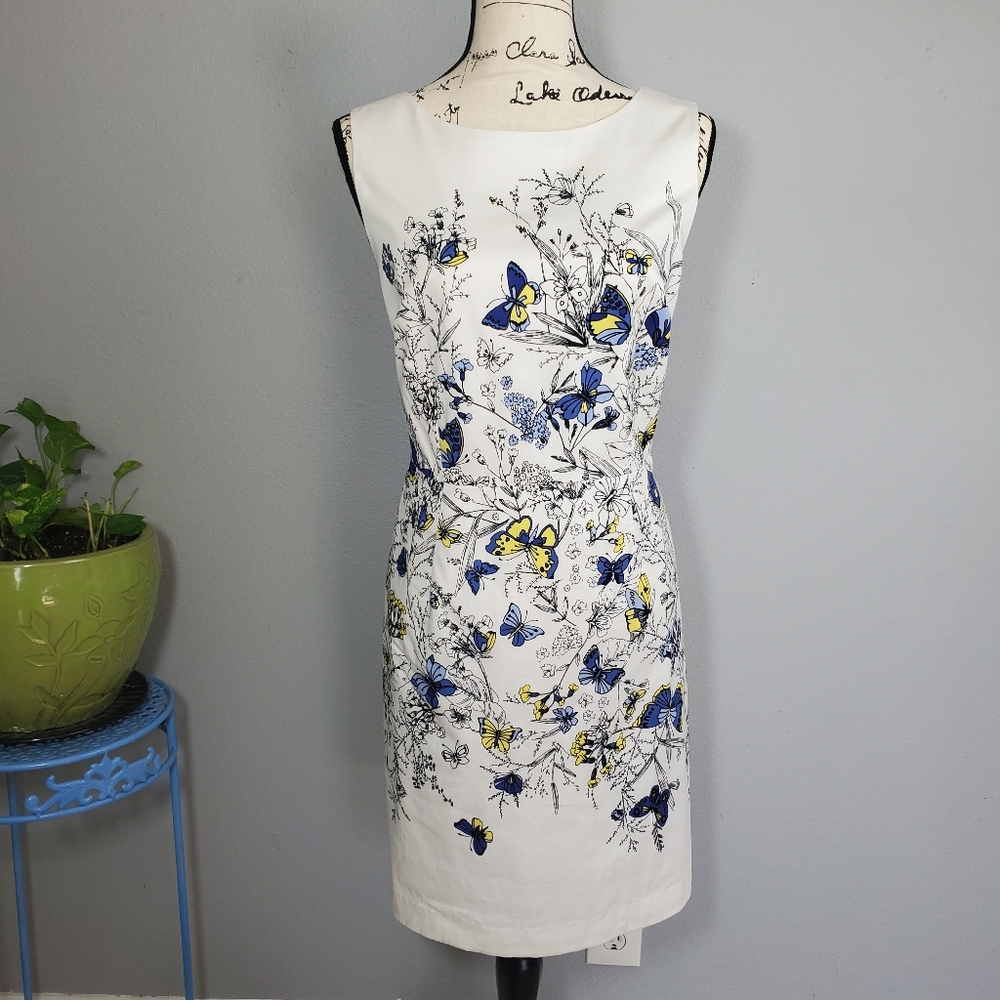 RSVP By Talbots Dress Lined Flowers Butterflies Multicolor White Blue Sl…